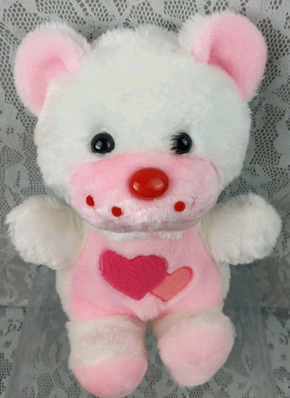 Fun World Teddy Bear White Pink Hearts 11" Plush Stuffed Animal Toy Vintage